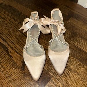 MarHermoso Size 8 Elegant Satin Women's Shoes with Pearl & Ribbon Details